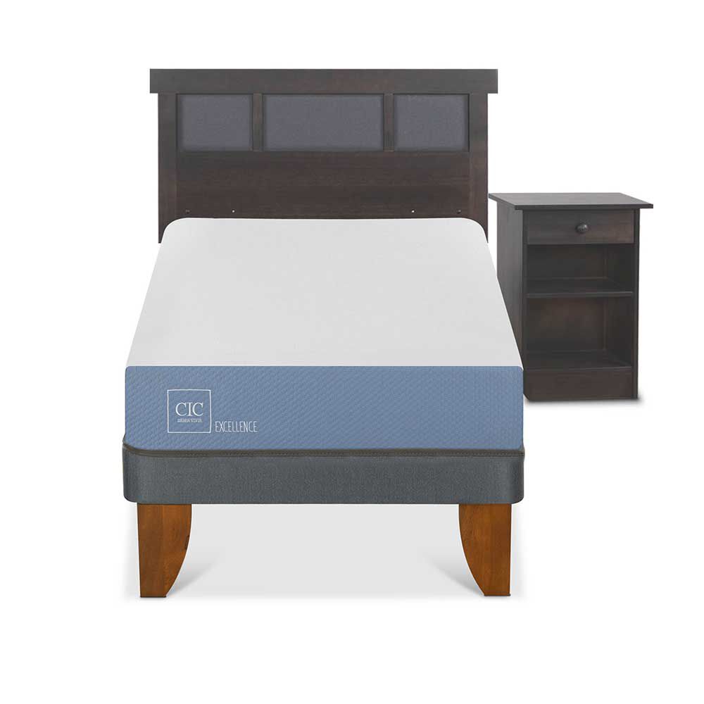 Cama Europea CIC 1 Plaza Excellence + Respaldo + Velador Dublin