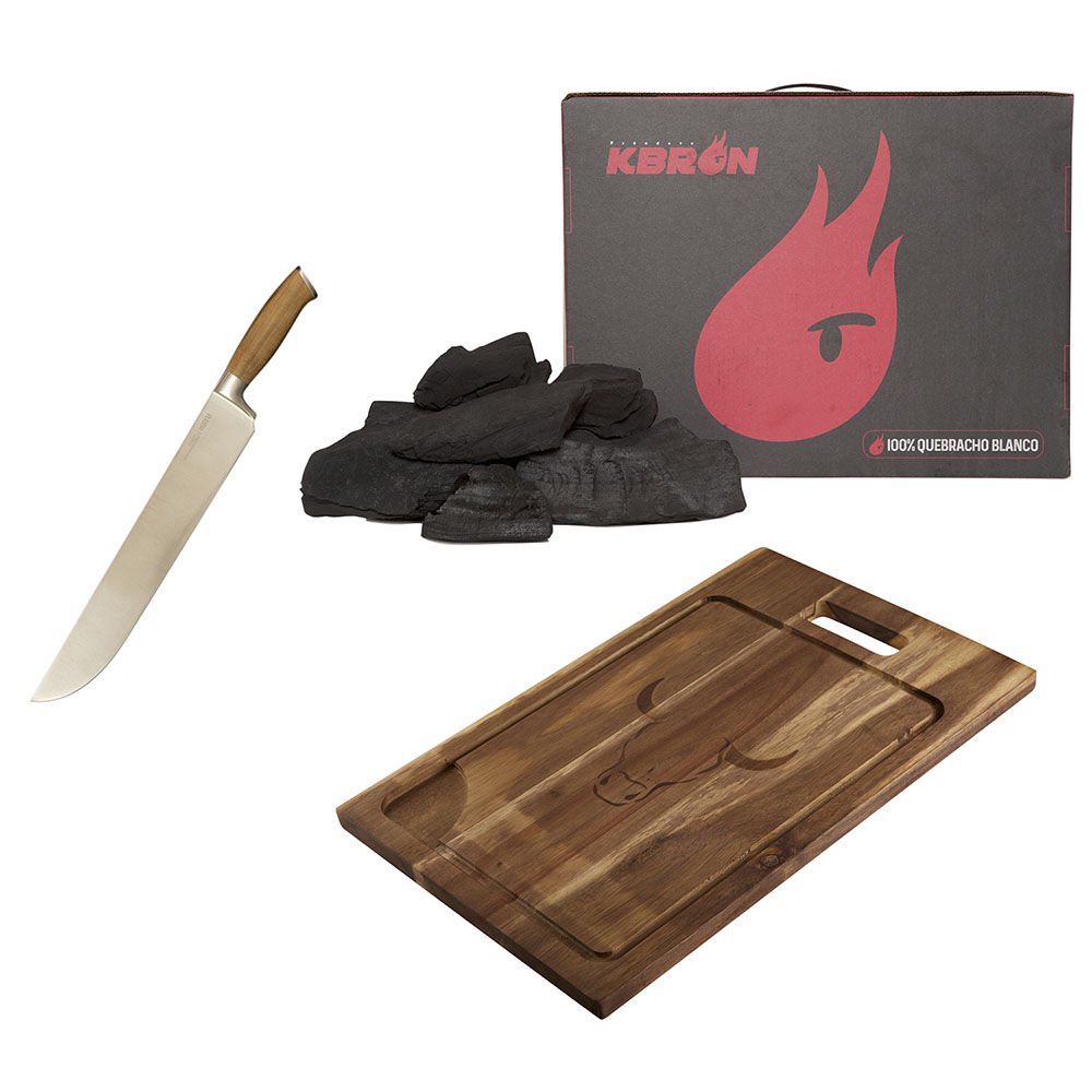 Set Parrillero Wayu Carbón + Tabla + Cuchillo Butcher