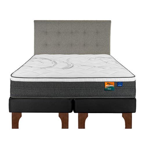 Cama Europea Flex Base Dividida 2 Plazas Mallorca + Respaldo Design Gris