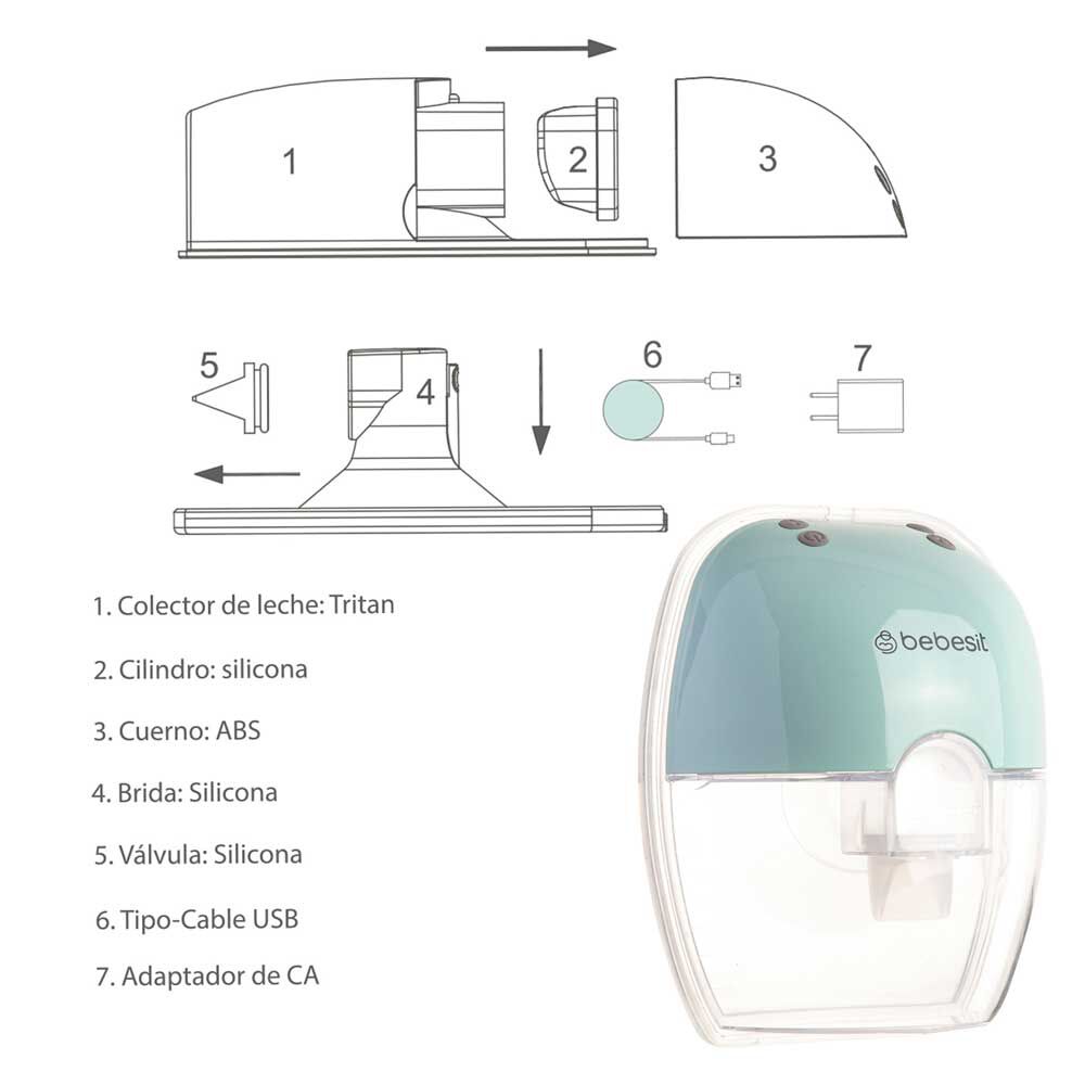 Extractor de Leche Materna Manos Libres Celeste Bebesit