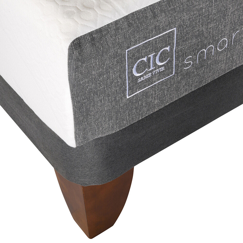 Cama Europea CIC 1 Plaza Smart + Respaldo + Velador New Torino Caramelo