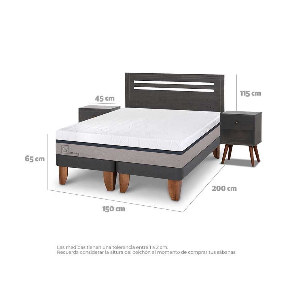 Cama Europea CIC Base Dividida 2 Plazas Balance + Respaldo + 2 Veladores Munich