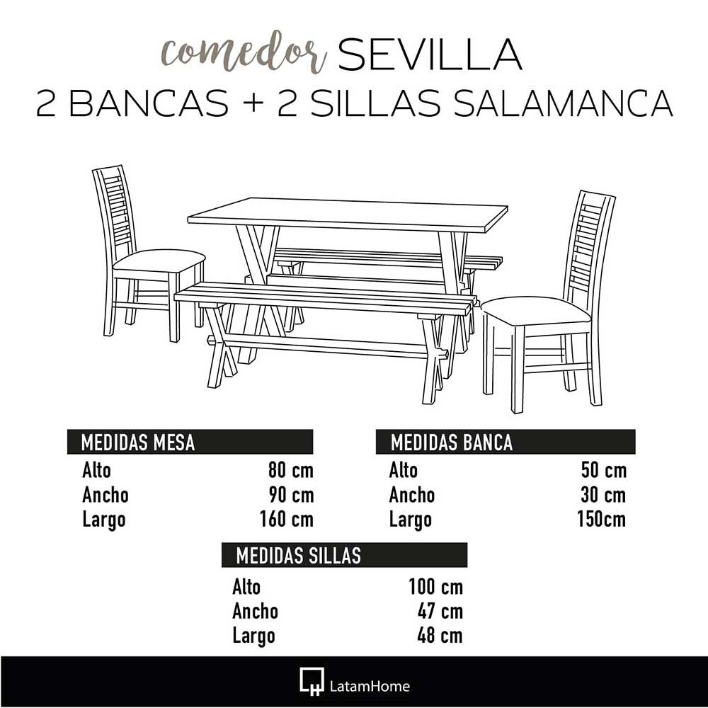 Juego de Comedor Latam Home Sevilla Salamanca 2 Sillas + 2 Bancas Velvet Azul Petróleo