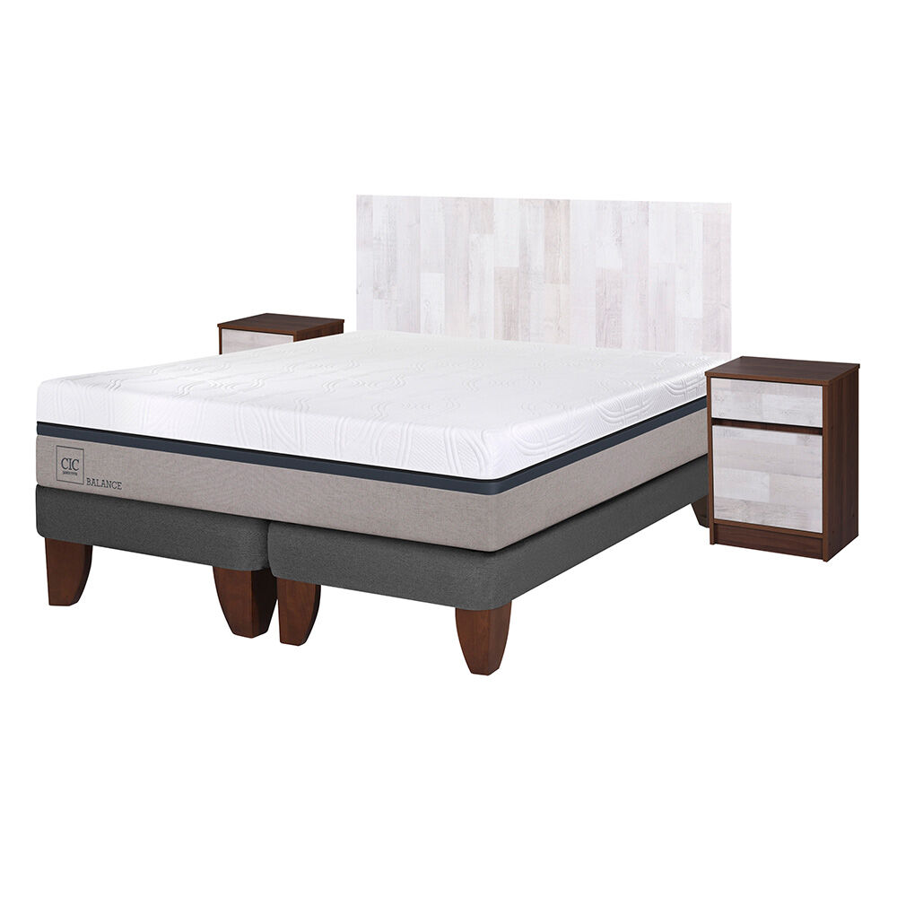 Cama Europea CIC Base Dividida King Balance + Respaldo + 2 Veladores