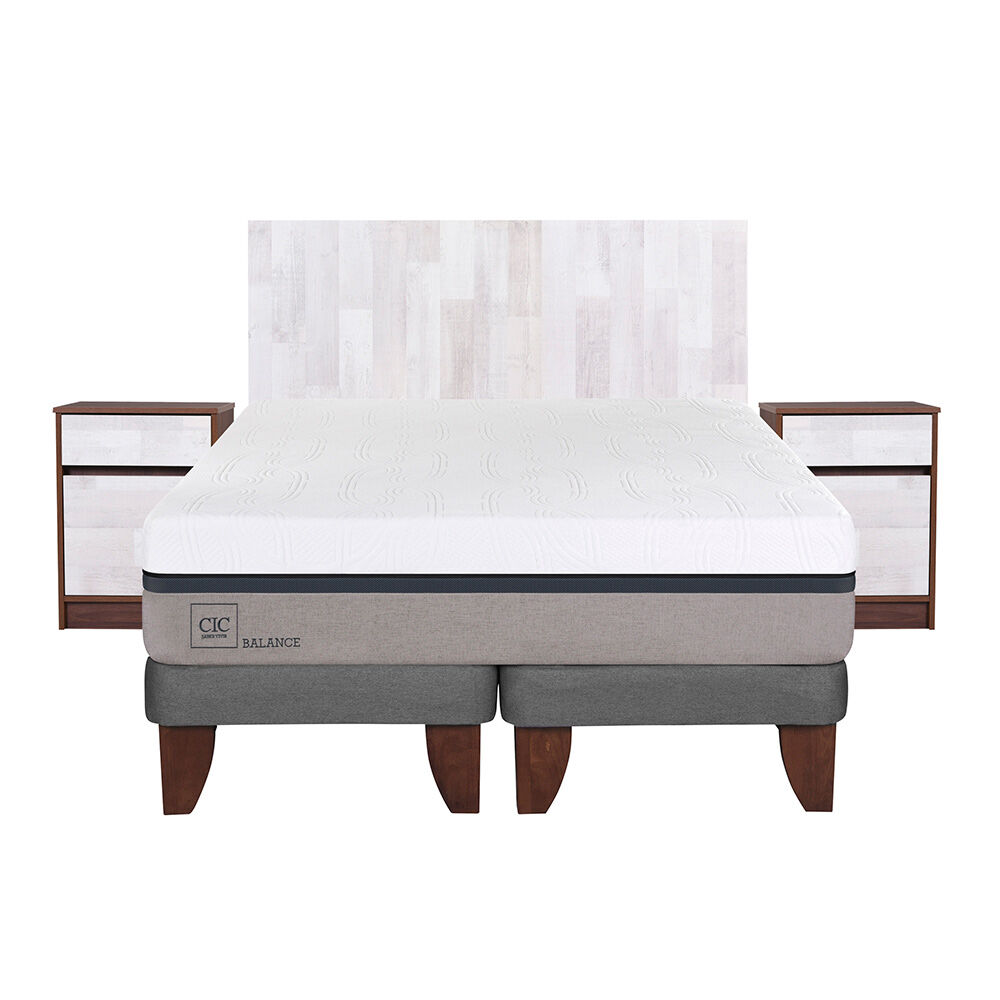 Cama Europea CIC Base Dividida King Balance + Respaldo + 2 Veladores