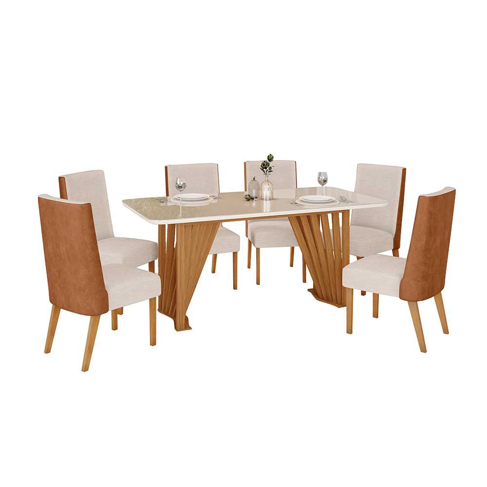 Juego de Comedor Home Mobili Bilbao 6 Sillas Café Blanco Off