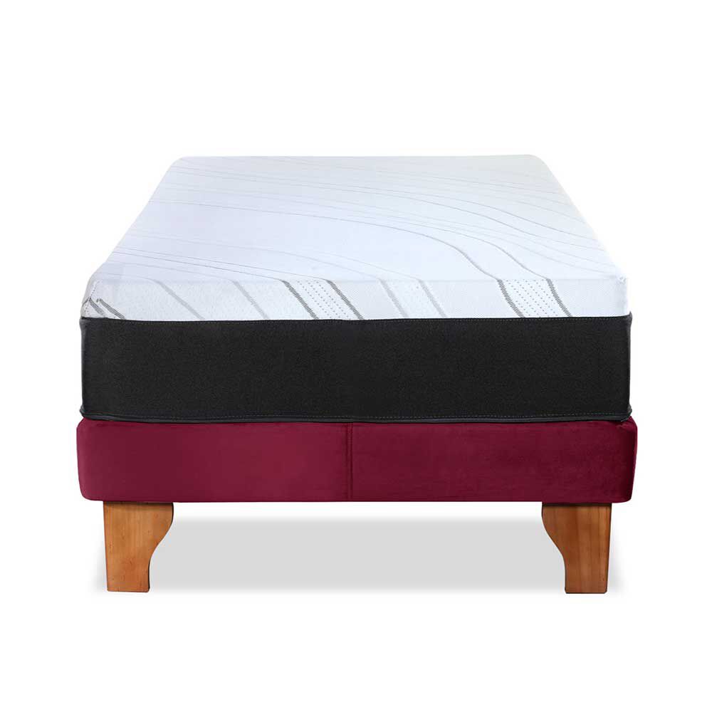 Cama Europea Latam Home 1,5 Plazas Zen Top Spring Visco Velvet Burdeo