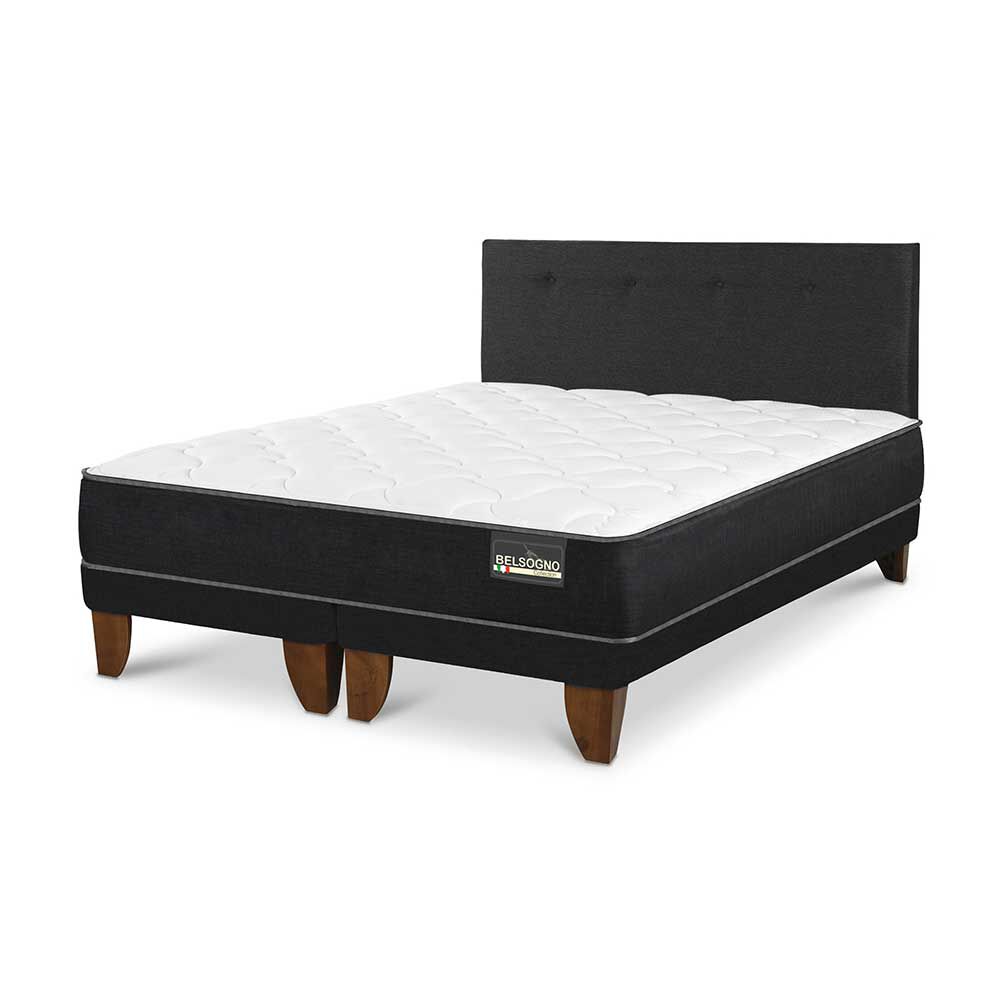 Cama Europea Belsogno Base Dividida 2 Plazas Plus + Respaldo Black