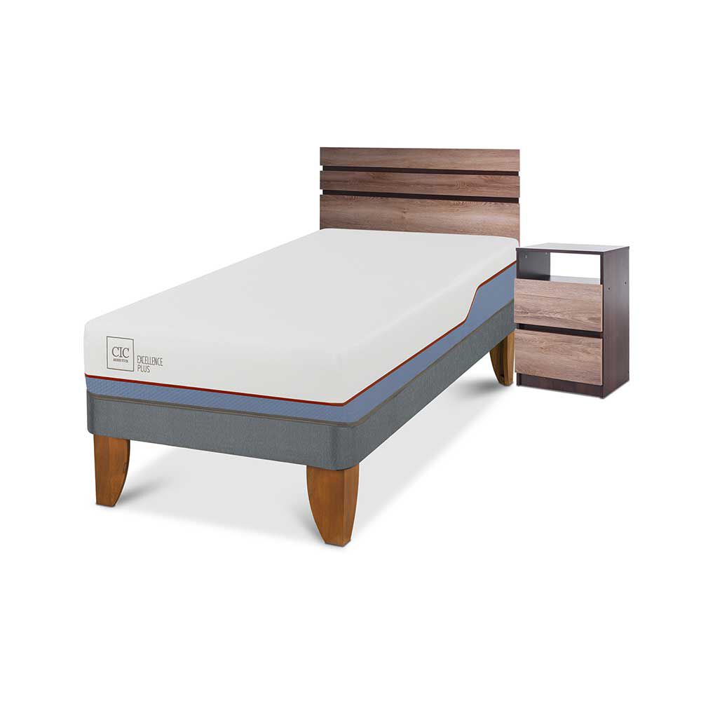 Cama Europea CIC 1 Plaza Excellence Plus + Respaldo + Velador