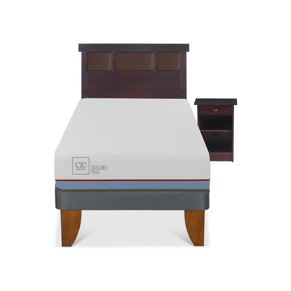 Cama Europea CIC 1 Plaza Excellence Plus + Respaldo + Velador New Dublin Choc