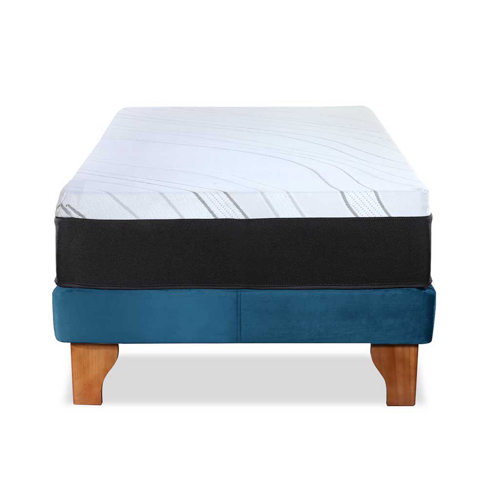 Cama Europea Latam Home 1,5 Plazas Zen Top Foam Hybrid Velvet Azul Petróleo