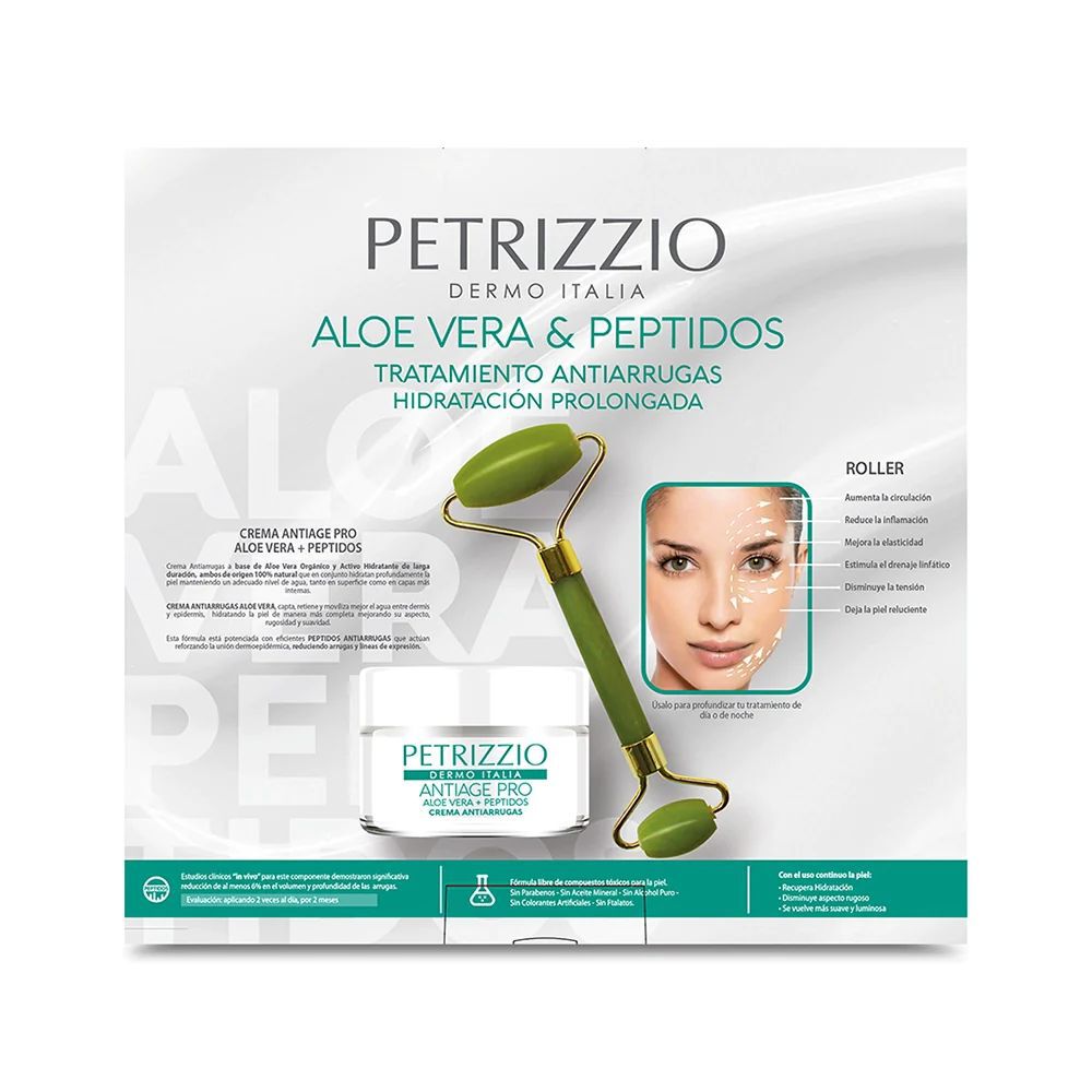 Set Crema Antiage Pro Aloe Vera Péptidos + Roller Petrizzio