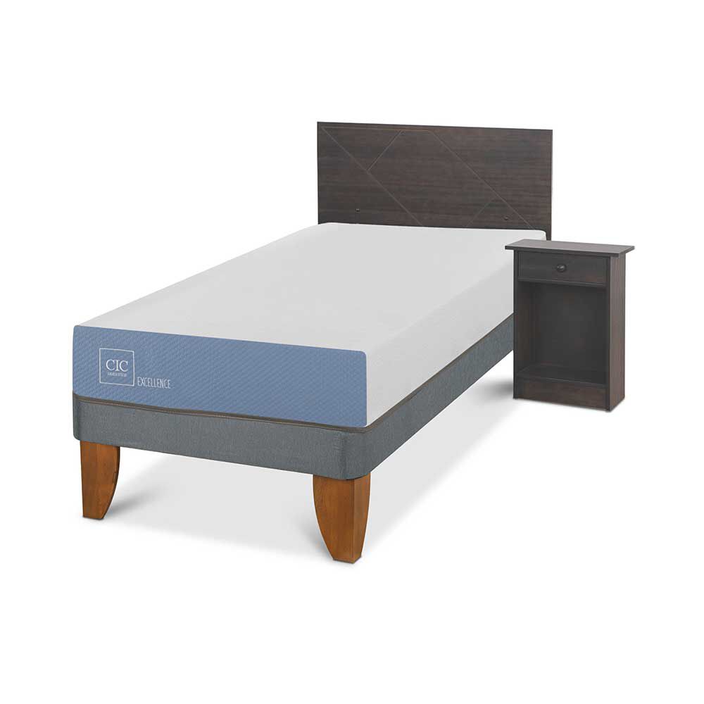 Cama Europea CIC 1 Plaza Excellence + Respaldo + Velador Villarrica