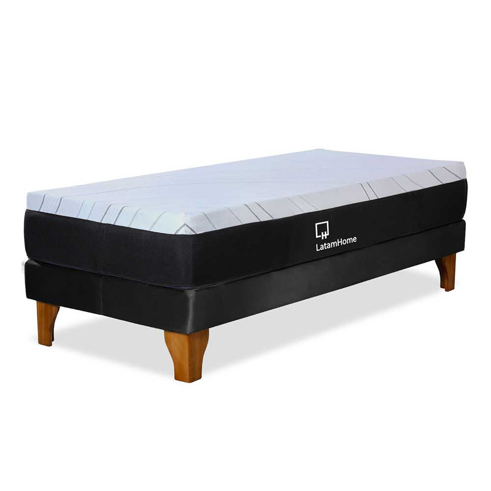 Cama Europea Latam Home 1,5 Plazas Zen Top Spring Soft Velvet Negro