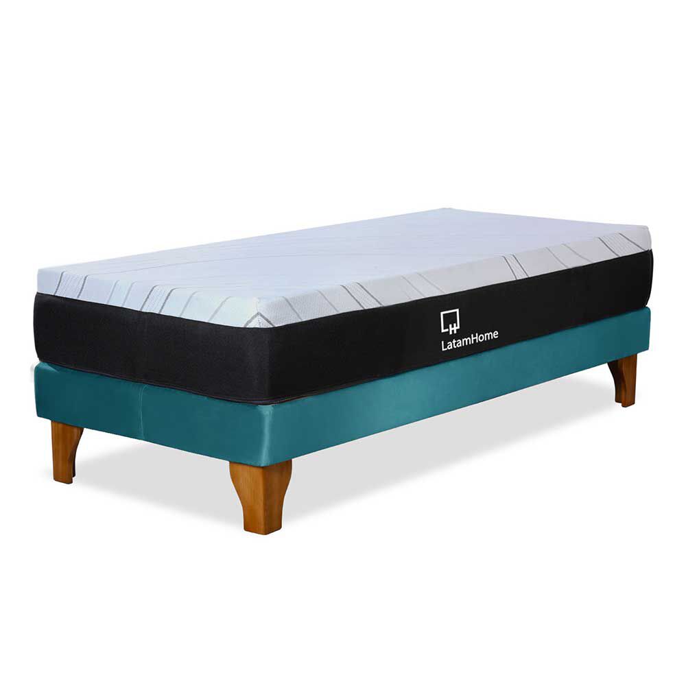 Cama Europea Latam Home 1,5 Plazas Zen Top Foam Hybrid Velvet Turquesa