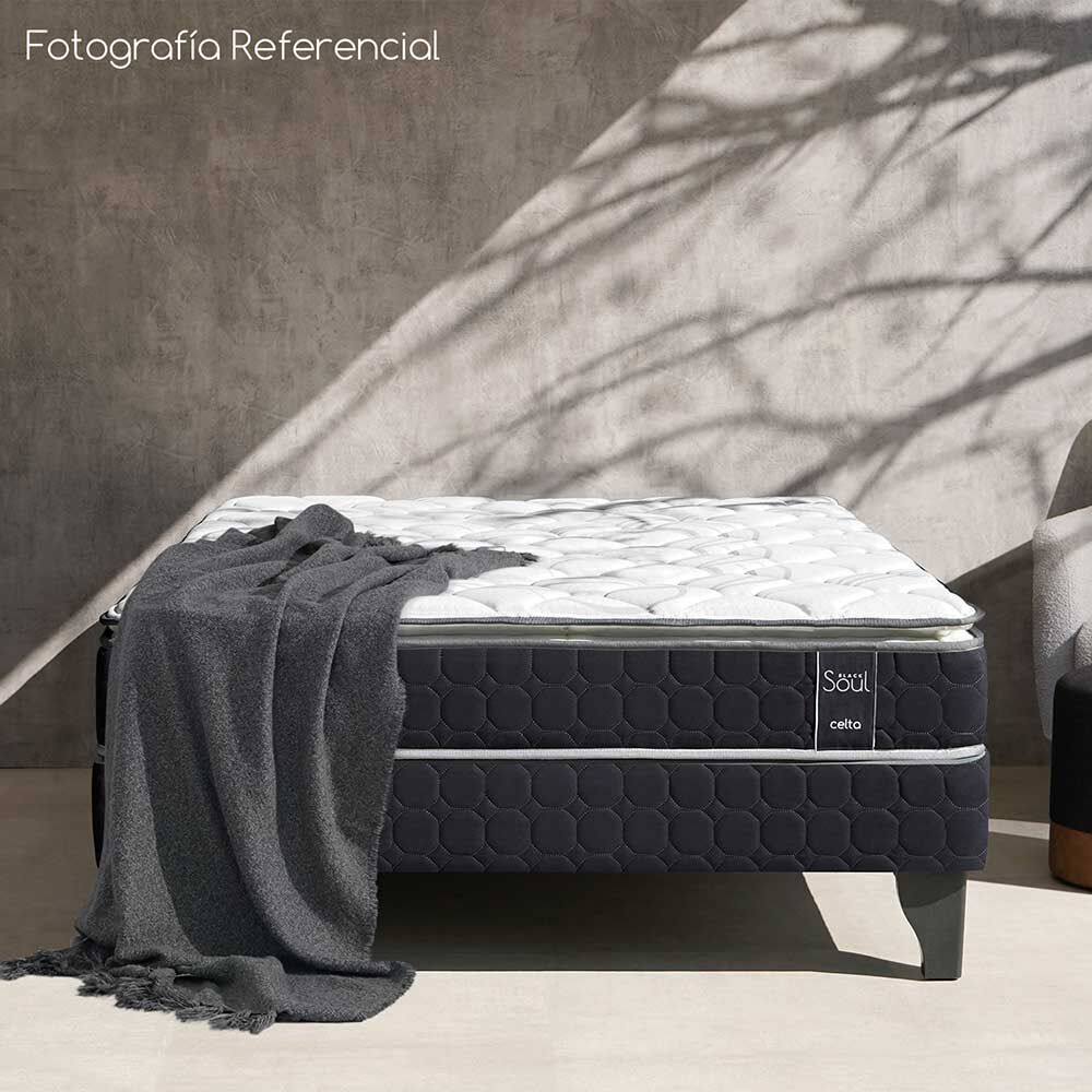 Cama Europea Celta 1,5 Plazas Black Soul + Respaldo + Velador Alicante