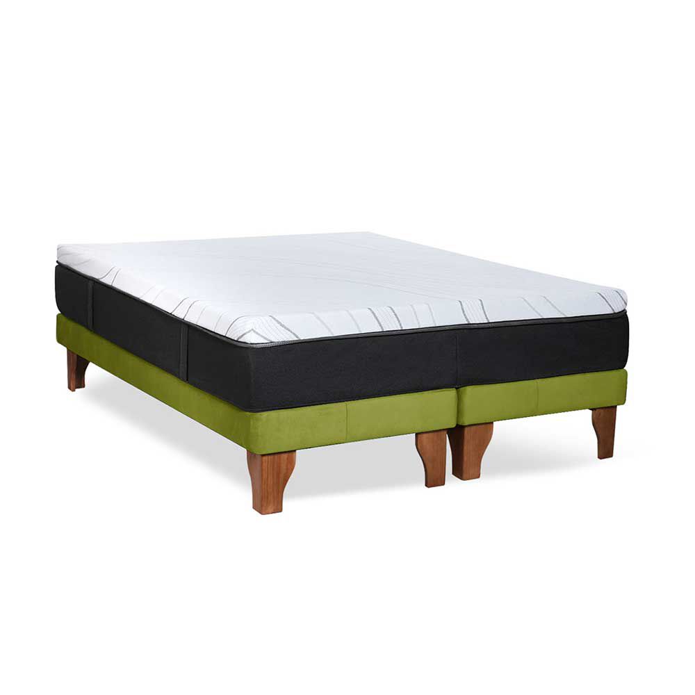 Cama Europea Latam Home Base Dividida King Zen Top Spring Soft Velvet Pistacho