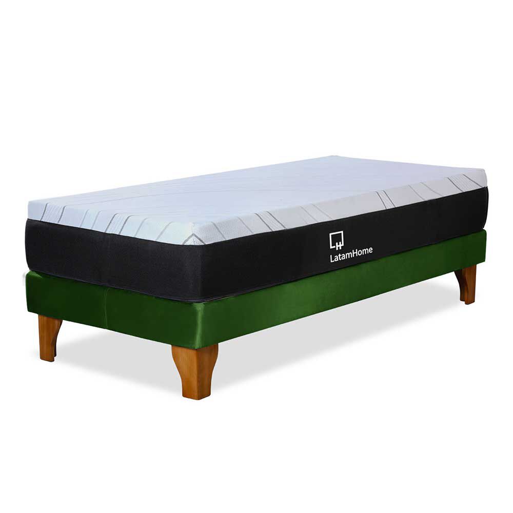 Cama Europea Latam Home 1,5 Plazas Zen Top Spring Visco Velvet Verde