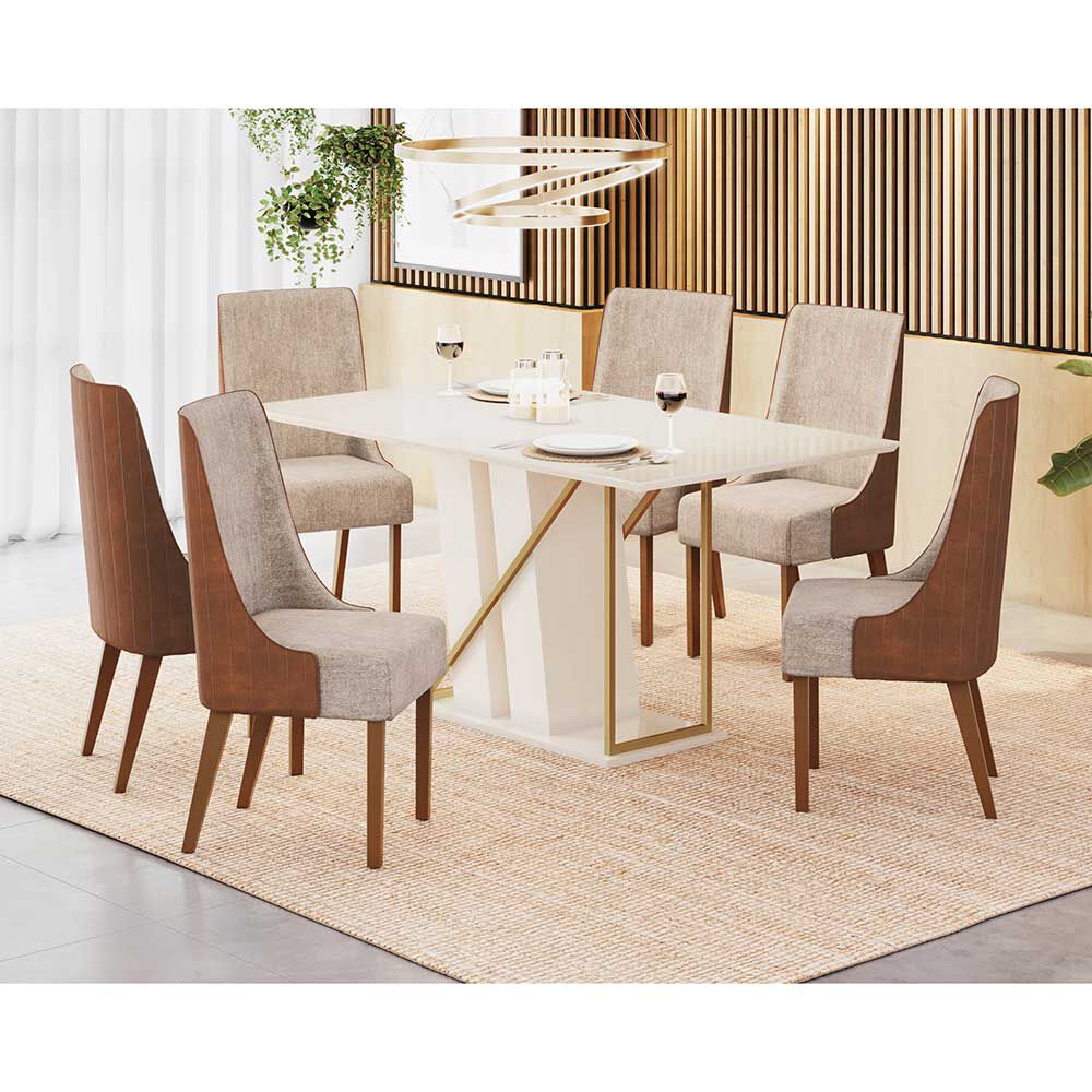 Juego de Comedor Home Mobili Andy 6 Sillas Café Blanco Off