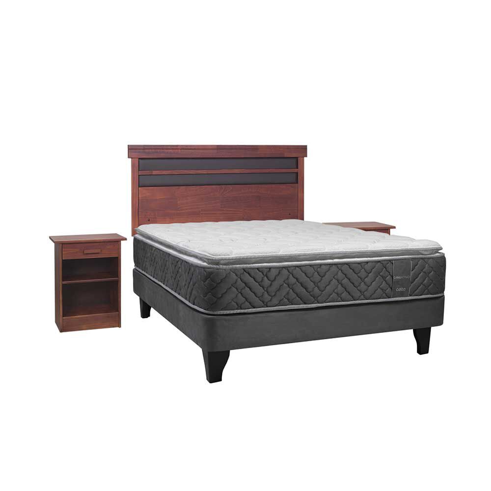 Cama Europea Celta 2 Plazas Carbono +  Respaldo + 2 Veladores Mallorca