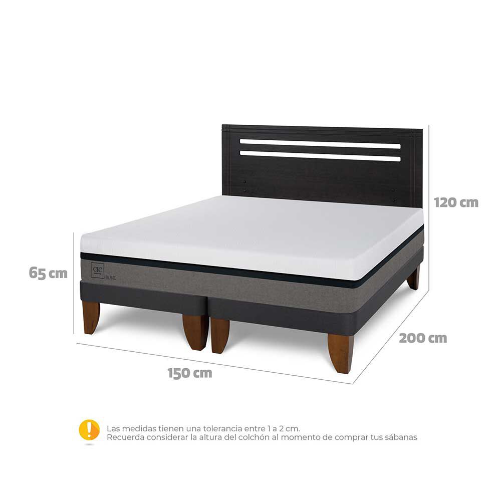 Cama Europea CIC Base Dividida 2 Plazas Balance + Respaldo Munich Negro