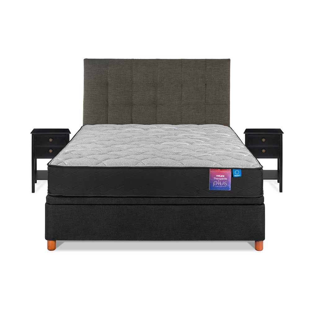 Cama Baúl Flex 2 Plazas Therapedic Plus  + Respaldo Design + 2 Veladores Rover