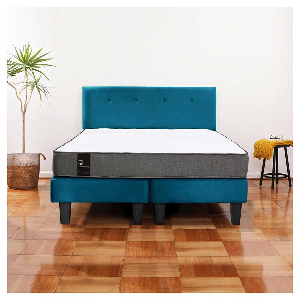 Cama Europea Latam Home Base Dividida 2 Plazas Zen Best Azul + Respaldo