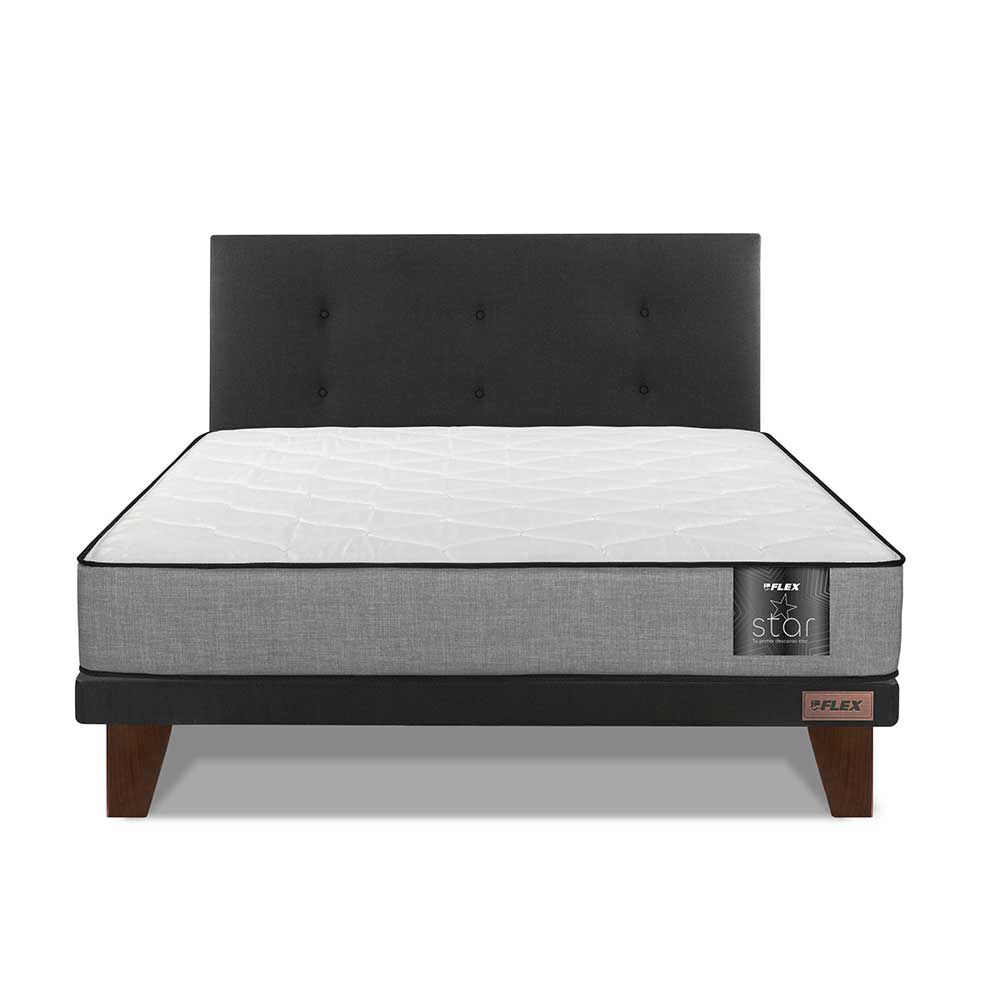 Cama Europea Flex 2 Plazas Star + Respaldo Royal Negro