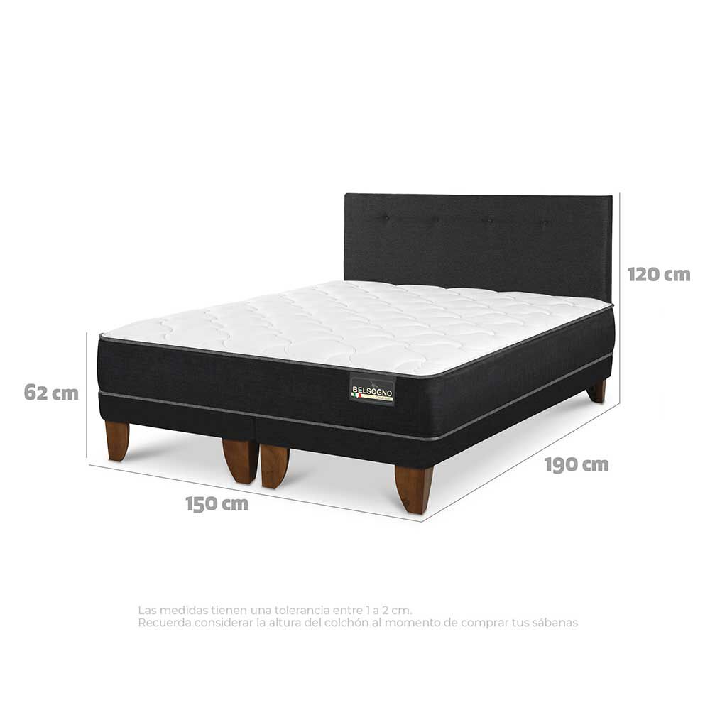 Cama Europea Belsogno Base Dividida 2 Plazas Plus + Respaldo Black