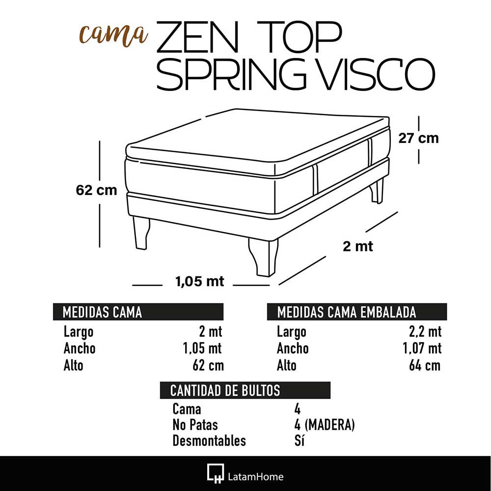 Cama Europea Latam Home 1,5 Plazas Zen Top Spring Visco Velvet Pistacho