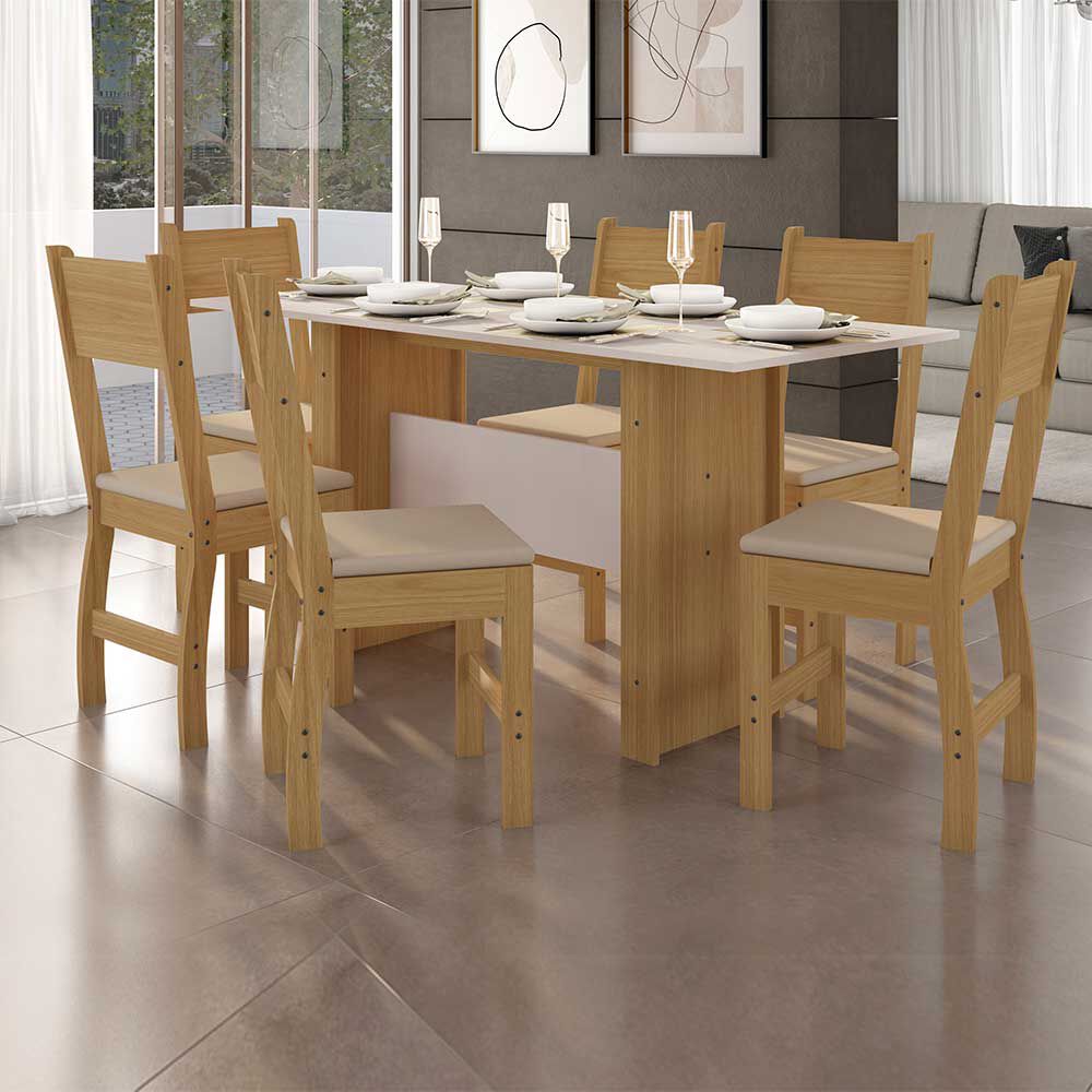 Juego de Comedor Home Mobili Milano 6 Sillas Café Blanco Off