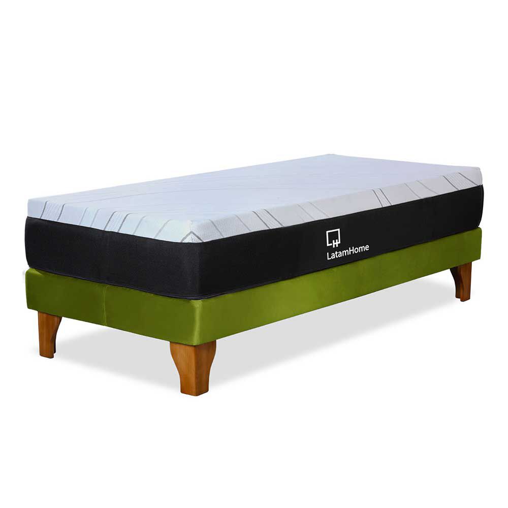 Cama Europea Latam Home 1,5 Plazas Zen Top Spring Soft Velvet Pistacho