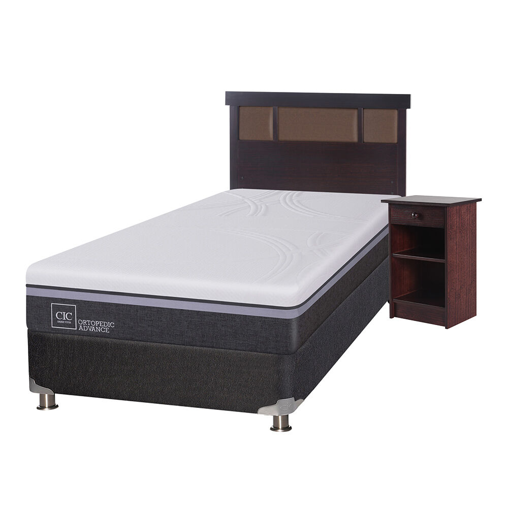 Box Spring CIC 1,5 Plazas Ortopedic Advance + Respaldo + Velador New Dublin