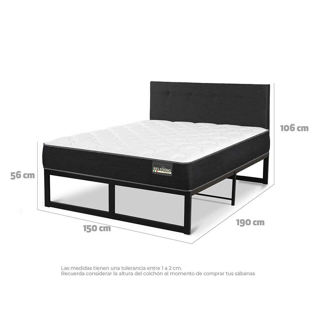 Cama Europea Belsogno 2 Plazas Plus + Respaldo Black