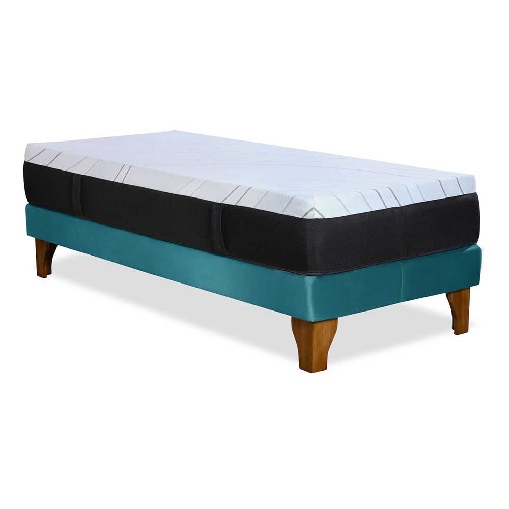 Cama Europea Latam Home 1,5 Plazas Zen Top Foam Hybrid Velvet Turquesa