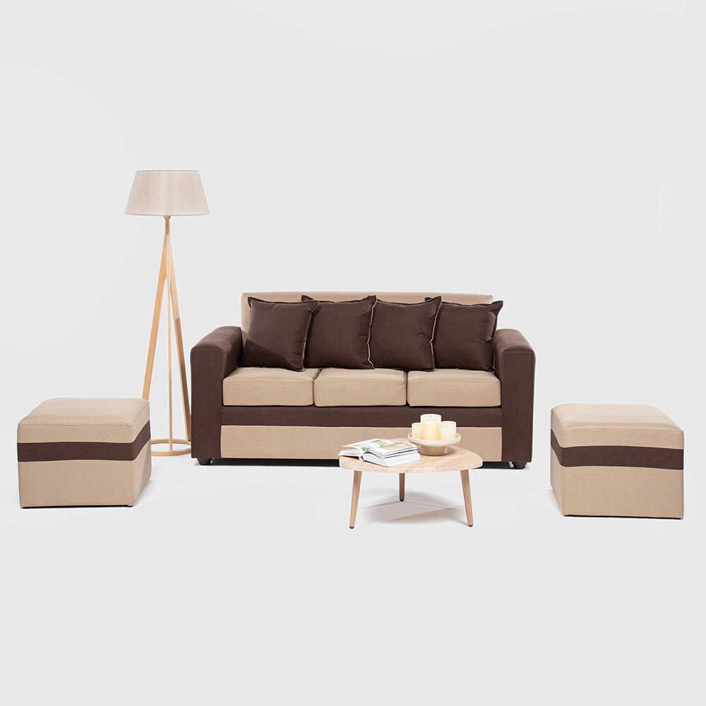 Juego de Living Almore Paris Sofá 3 Cuepos + Dos Pouf 1 Cuerpo Café Beige