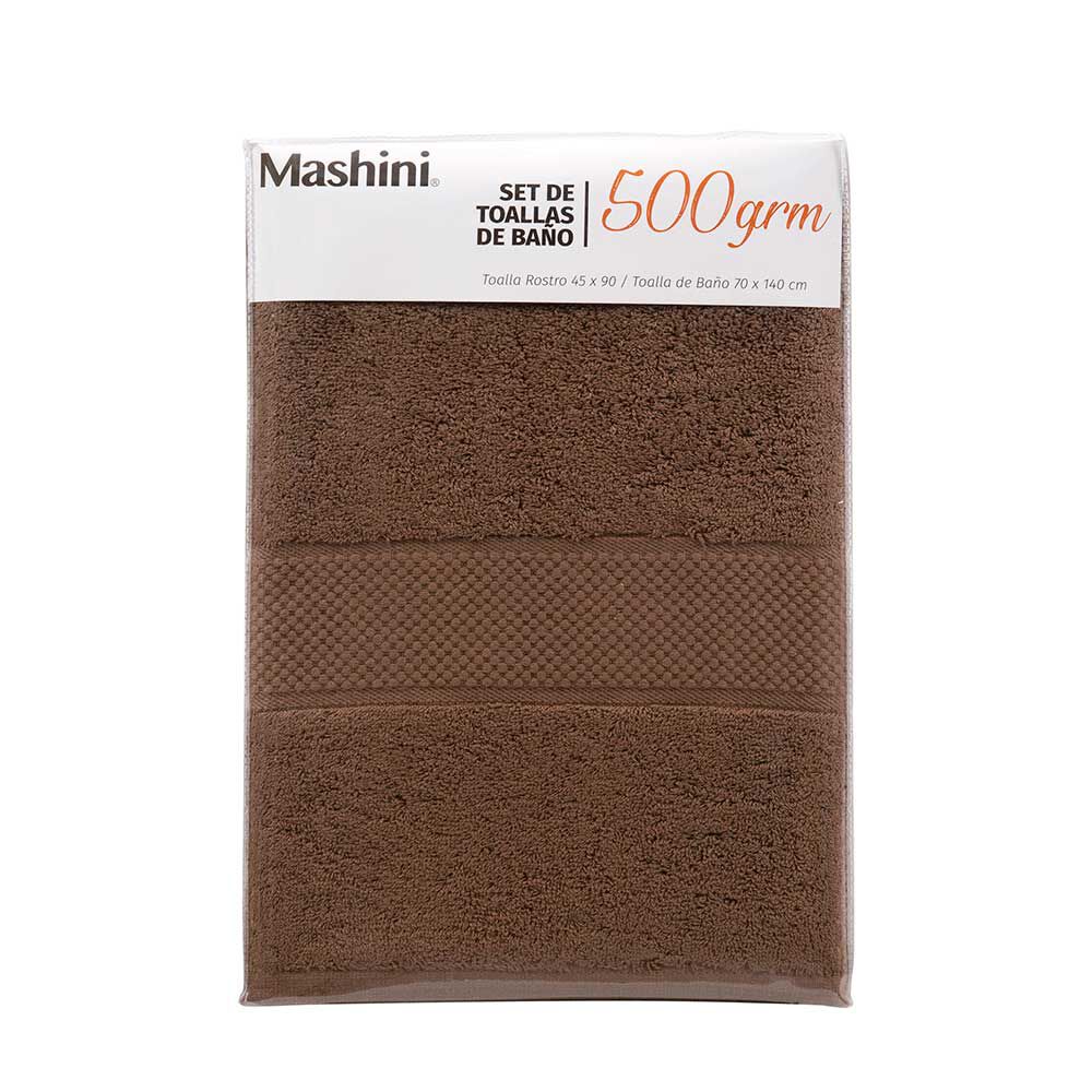 Set 2 Toallas de Baño Mashini Liso 70 x 140 cm Tabaco