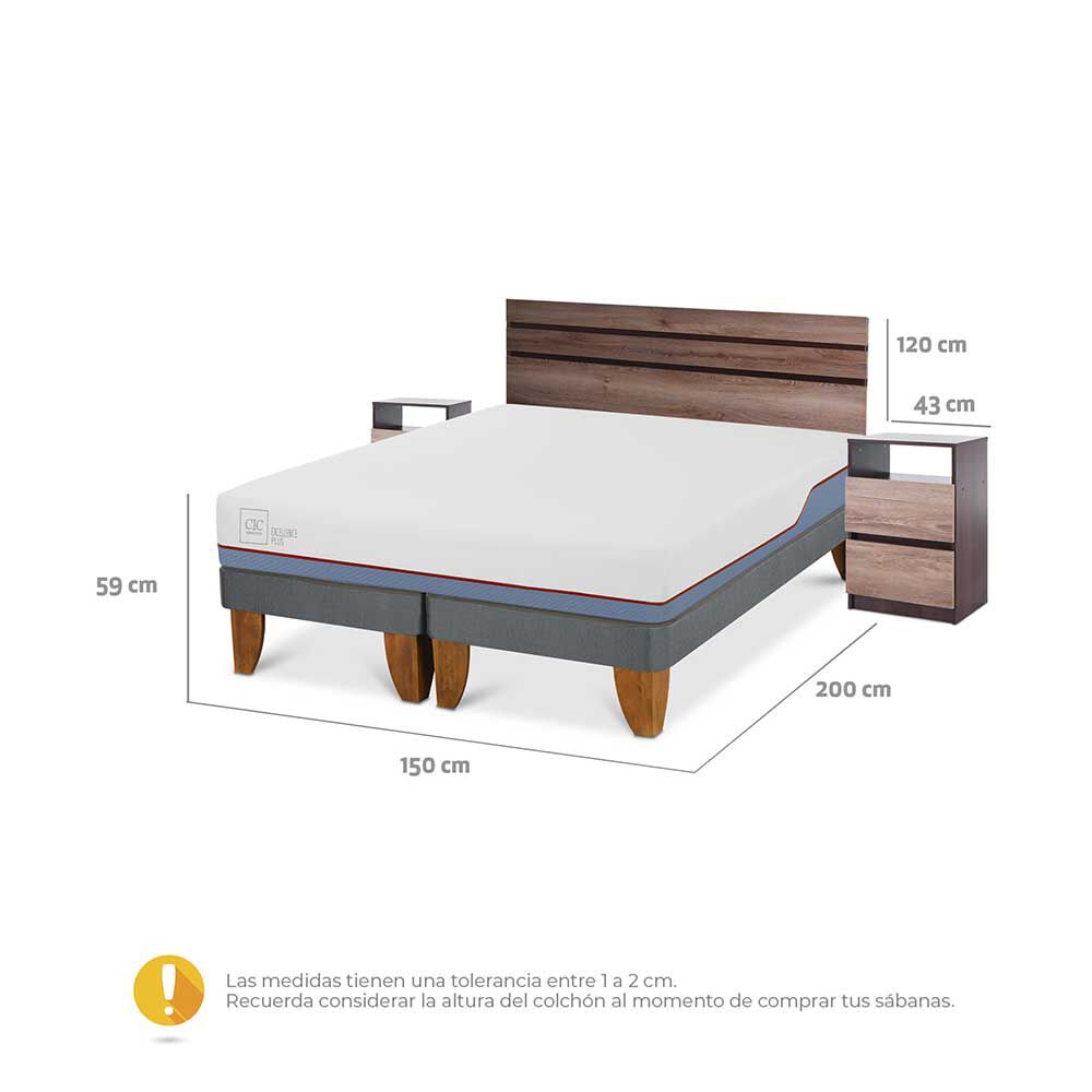 Cama Europea CIC Base Dividida 2 Plazas Excellence Plus + Respaldo + 2 Veladores