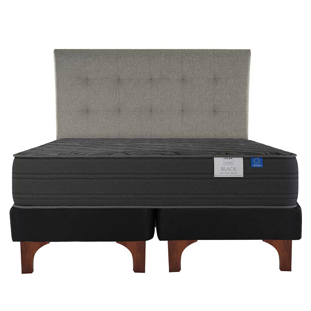 Cama Europea Flex Base Dividida 2 Plazas Black + Respaldo Gris