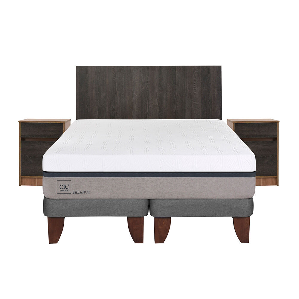 Cama Europea CIC Base Dividida 2 Plazas Balance + Respaldo + 2 Veladores