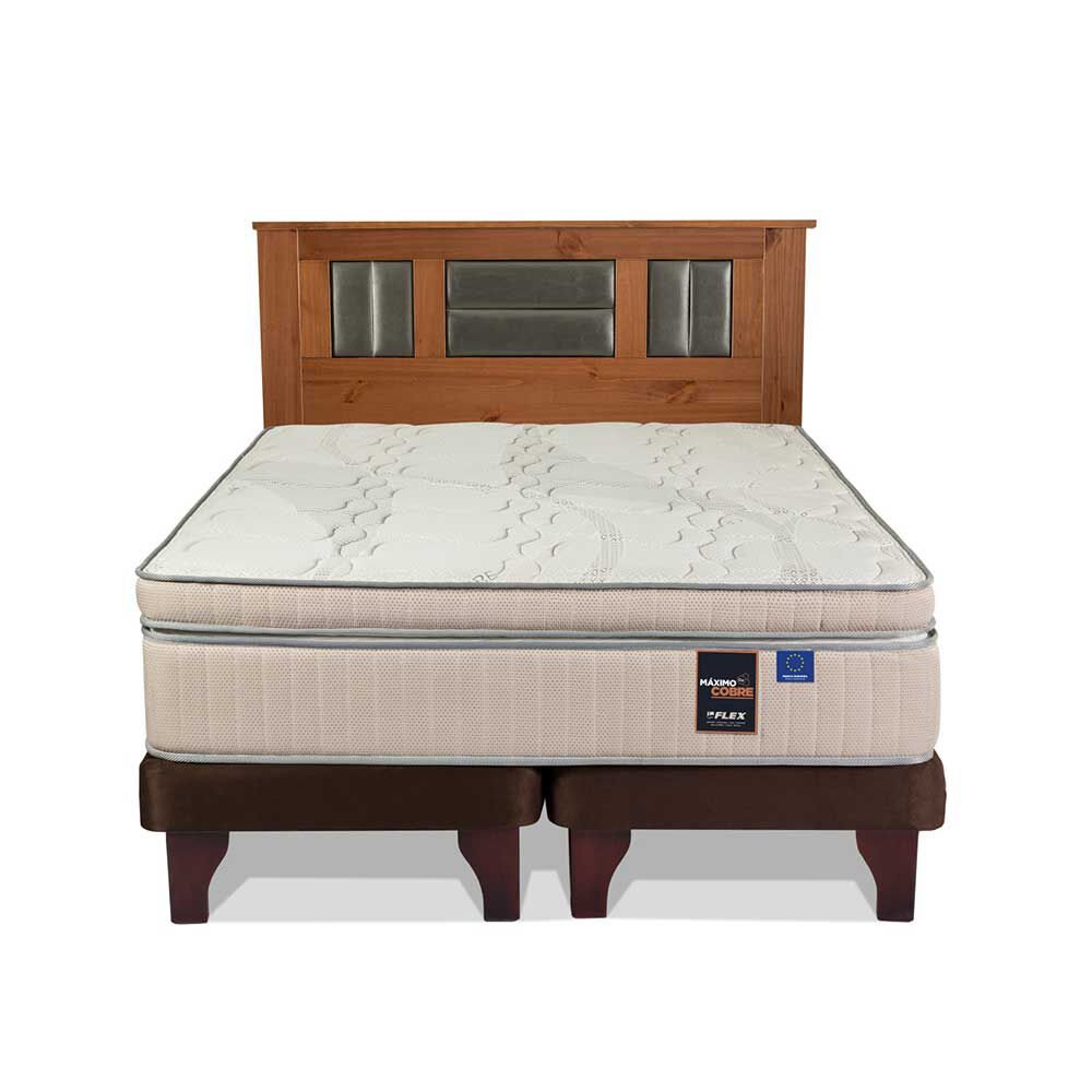 Cama Europea Flex Base Dividida 2 Plazas Máximo Cobre + Respaldo Lorraine