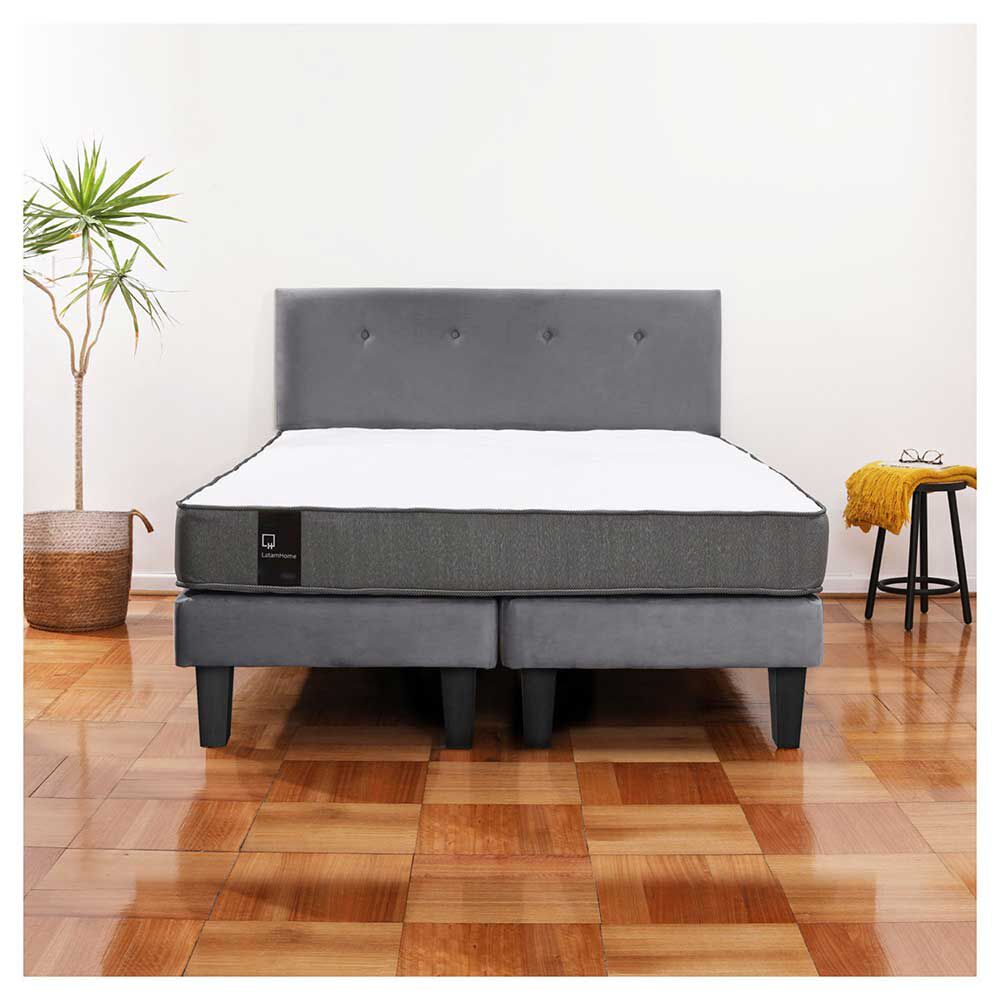 Cama Europea Latam Home Base Dividida 2 Plazas Zen Best Gris + Respaldo Flotante