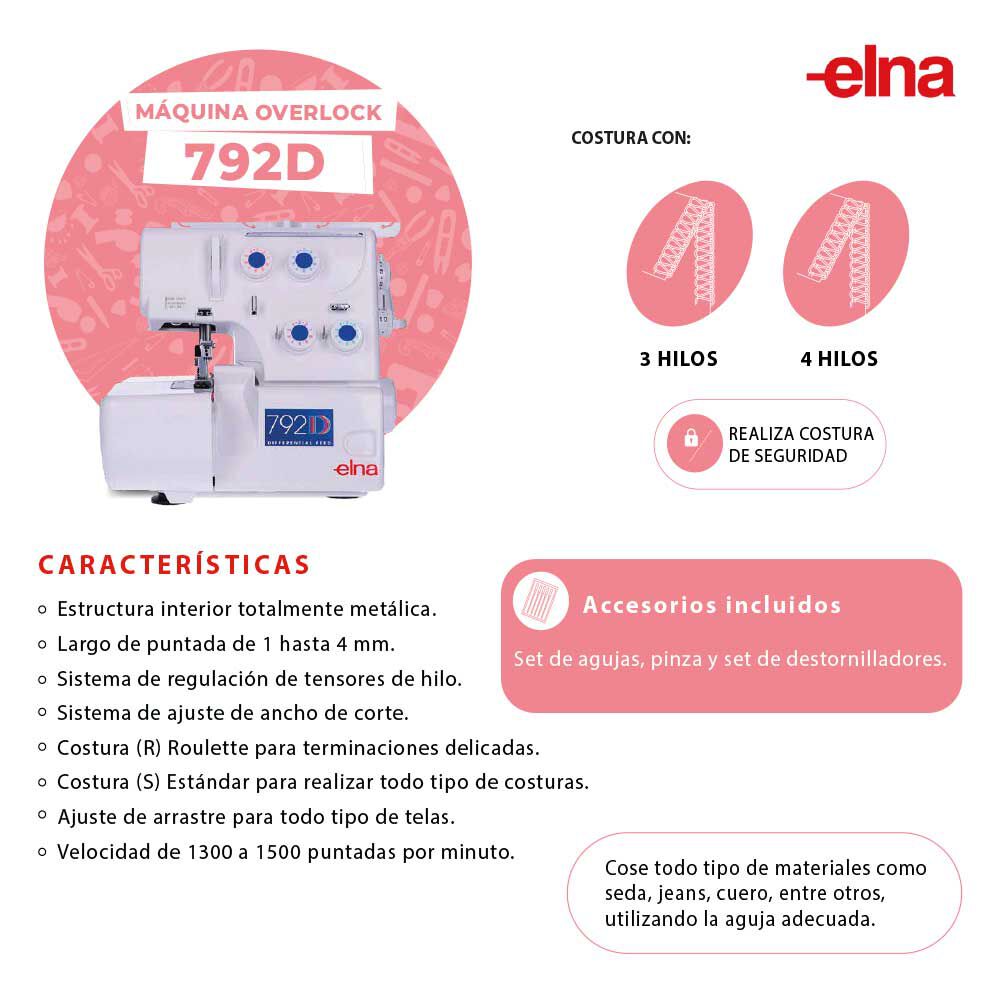 Máquina de Coser Overlock Elna 792D