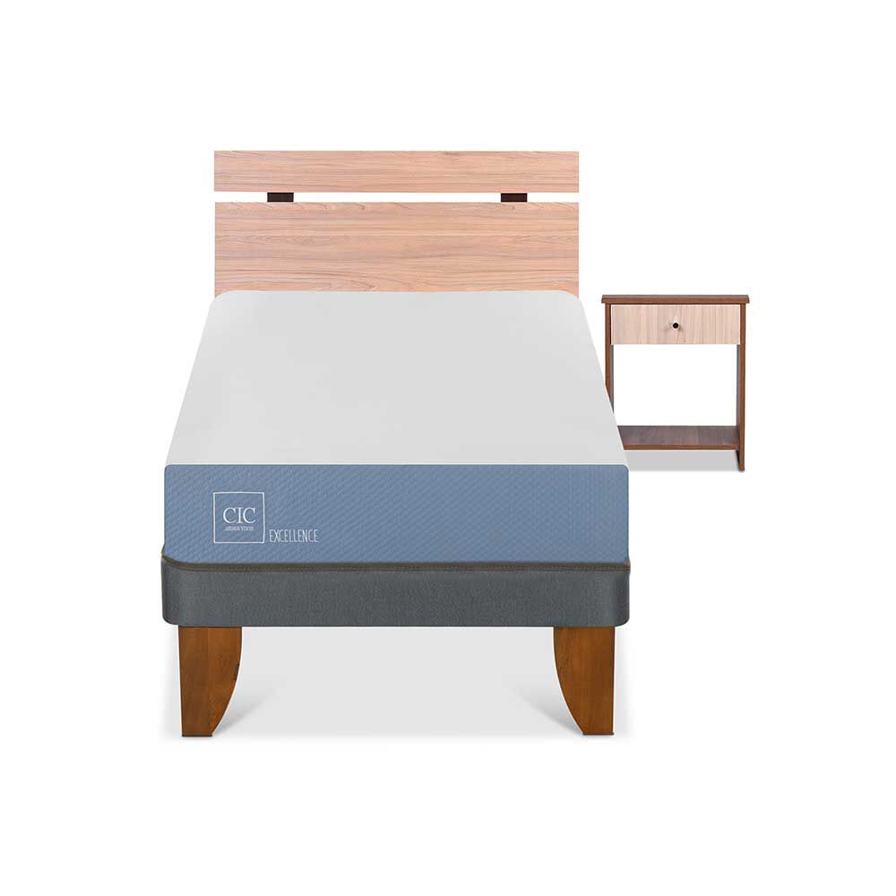 Cama Europea CIC 1 Plaza Excellence + Respaldo + 1 Velador Olmo