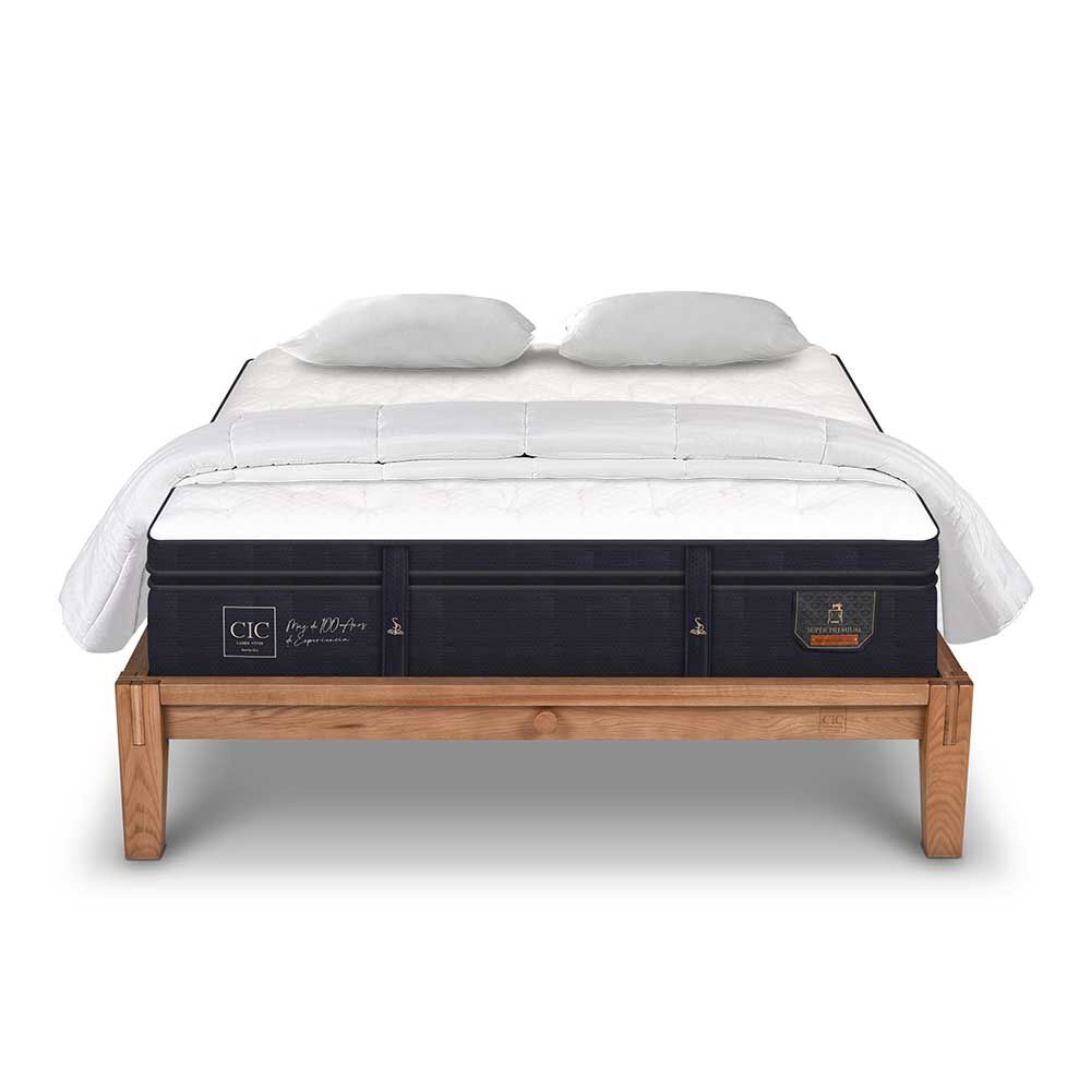 Cama Europea CIC King OAK Súper Premium + 2 Almohadas Viscoelásticas + Plumón