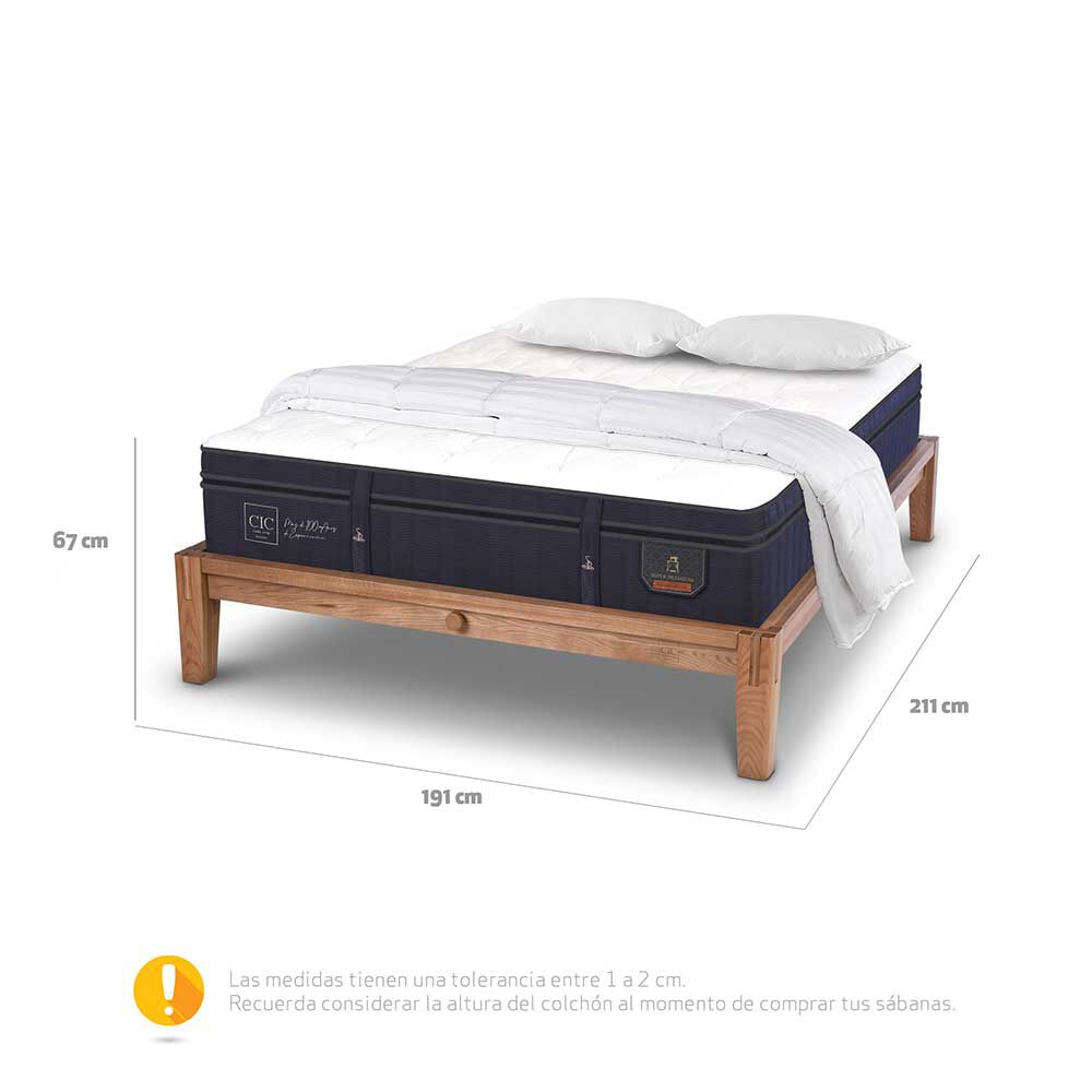 Cama Europea CIC King OAK Súper Premium + 2 Almohadas Viscoelásticas + Plumón