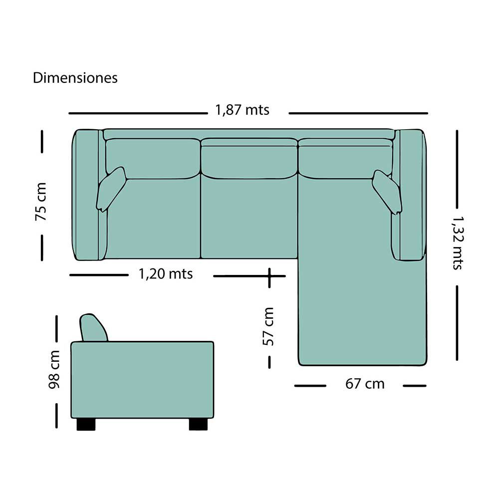 Sofá Seccional Derecho Living Factory Eko 3 Cuerpos Menta