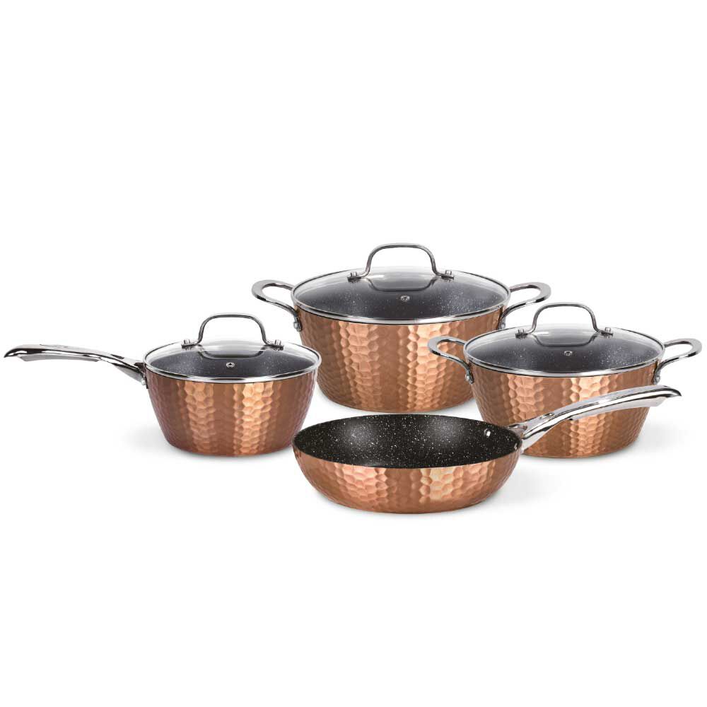 Batería de Cocina Simplit Acero Inoxidable 7 Piezas Dorado + Set 12 Utensilios Calipso