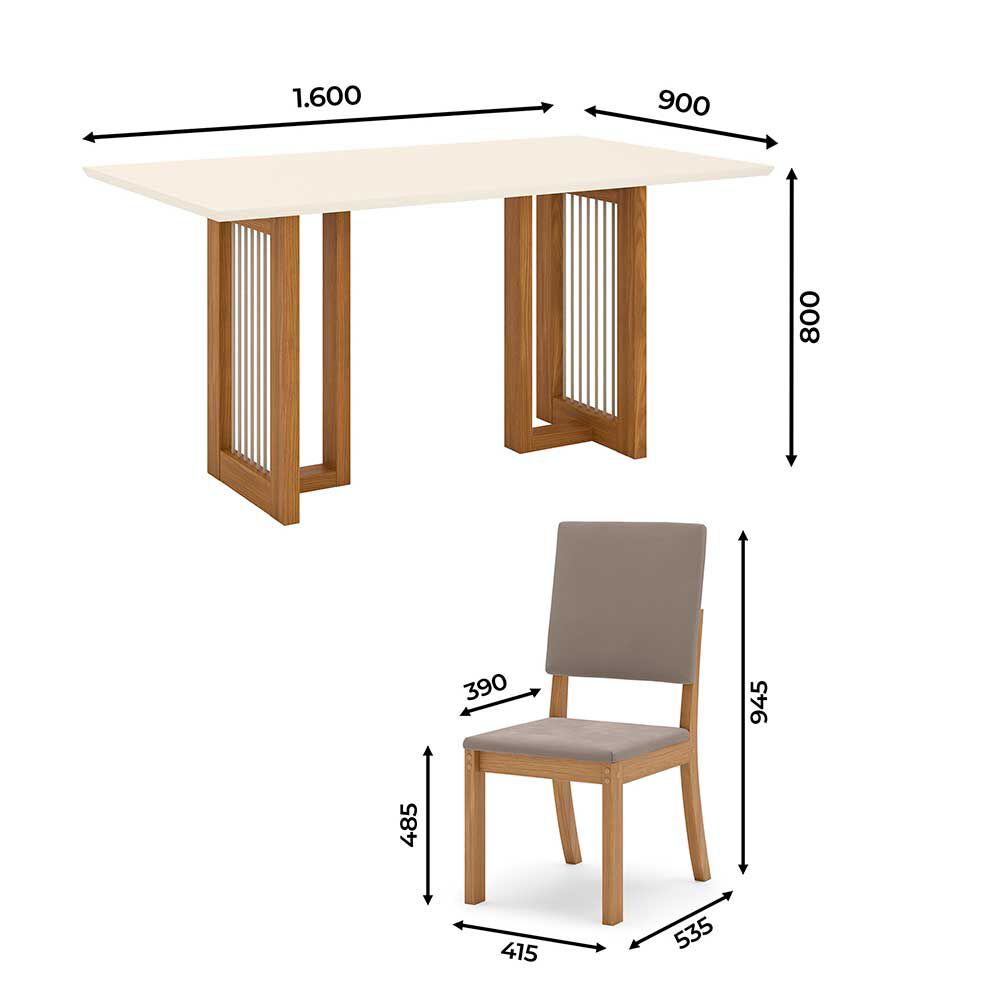 Juego de Comedor Home Mobili Torras 6 Sillas Blanco Off Café