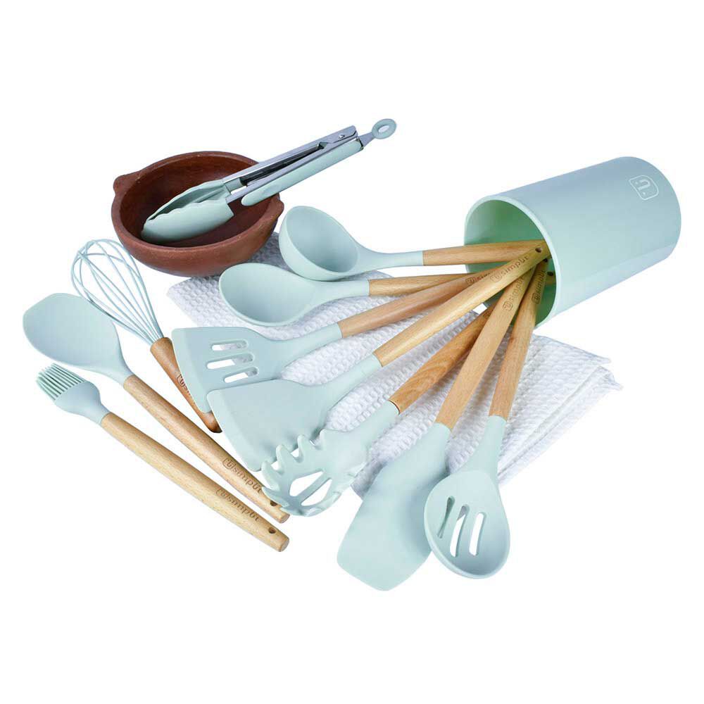 Batería de Cocina Simplit Acero Inoxidable 7 Piezas Dorado + Set 12 Utensilios Calipso